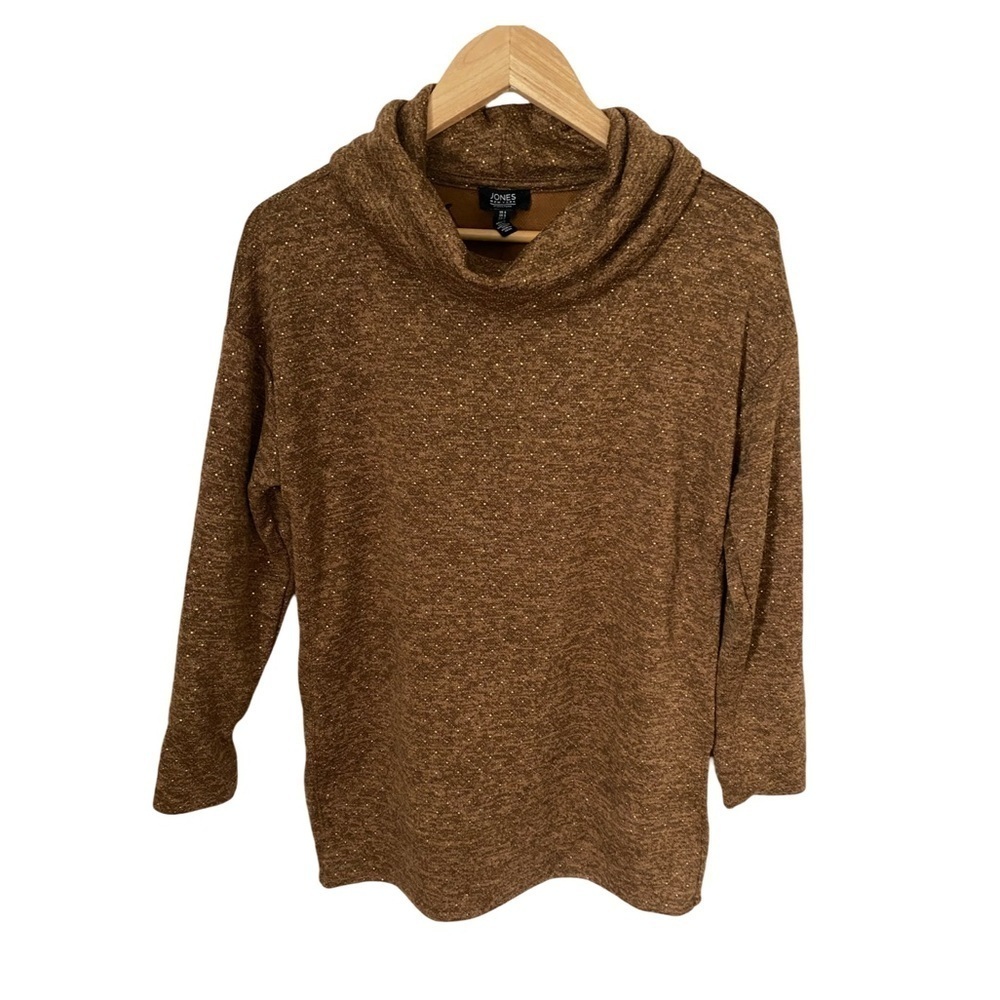 Jones New York Long Sleeve Cowl Neck Brown Gold Sparkle Sweater NWT Size S